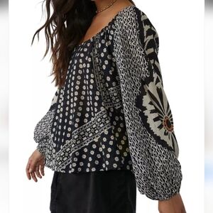 Free People Elena Printed Top Blouse Size XS